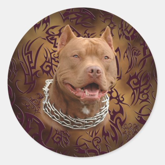 Sticker Rond tatouage tribal brun Pitbull (Devant)