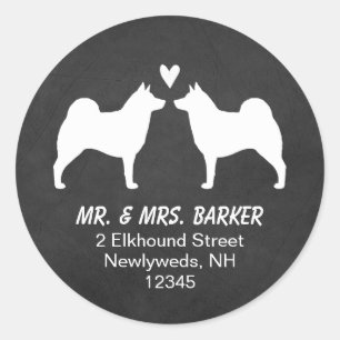 Sticker Rond Tatouages Silhouettes de Norvégien Elkhound Adress