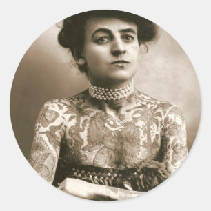 Sticker Rond Tatoué De Perles, Photo De Cirque Victorien