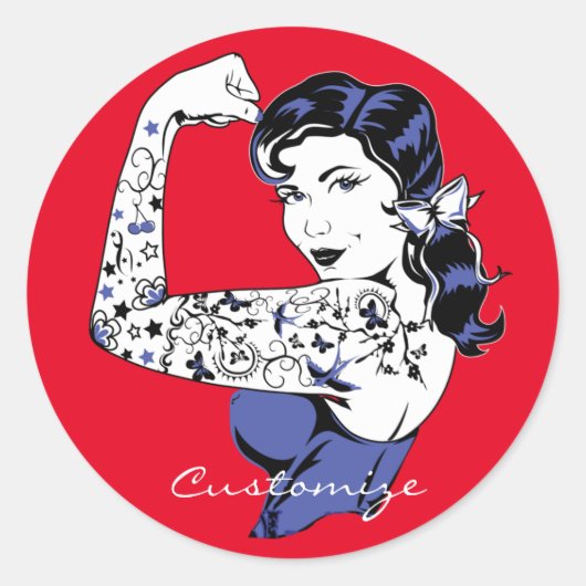 Sticker Rond Tattoo Girl Arm Up Thunder_Cove (Devant)