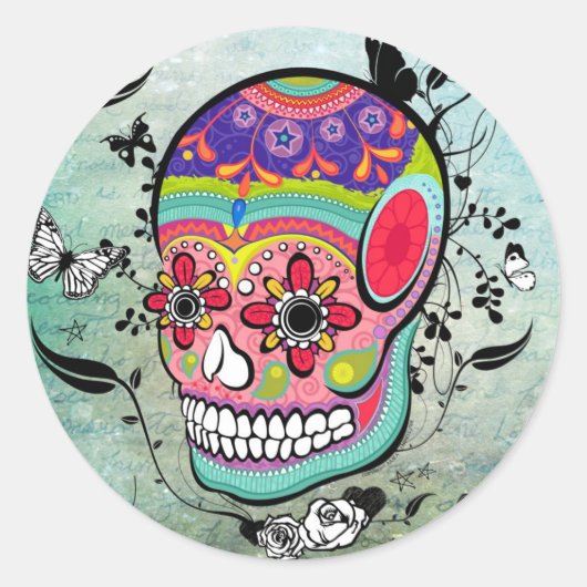 Sticker Rond Tattoo Urban Muerte Day of the Dead. (Devant)