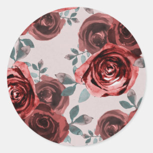 Sticker Rond Taupe Bourgogne Aquarelle Rose Mariage verte