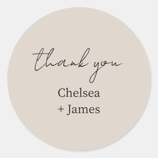 Sticker Rond Taupe | Mariage de Merci de script simple chic (Devant)