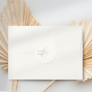 Sticker Rond Taupe minimaliste chic et Mariage de script ivoire