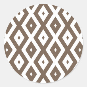 Sticker Rond Taupe motif diamant brun et blanc