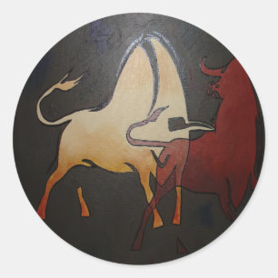 Sticker Rond Taurean Bulls Animal Art Abstrait