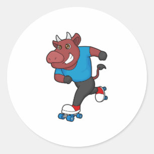 Sticker Rond Taureau à Patinage en ligne avec Patins à rouleaux