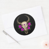 Sticker Rond Taureau de sucre avec Roses violets sur noir (Enveloppe)