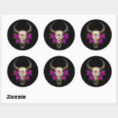 Sticker Rond Taureau de sucre avec Roses violets sur noir (Feuille)