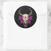 Sticker Rond Taureau de sucre avec Roses violets sur noir (Sac)