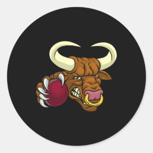 Sticker Rond Taureau Minotaure Longhorn Vache Criquet Dessin An