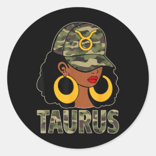 Sticker Rond Taurus Queen Black Femme Casquette Camoflauge Afro