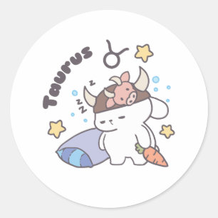 Sticker Rond Taurus Zodiac Dreamer - Joli lapin dormant