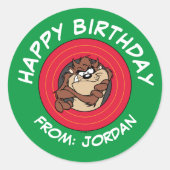 Sticker Rond TAZ™ à travers le cercle LOONEY TUNES™ | Joyeux an (Devant)