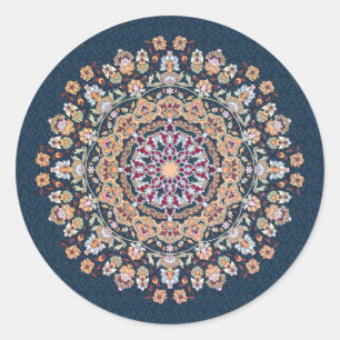Sticker Rond Tazhib décoré de l'art persan fonds damassé ble