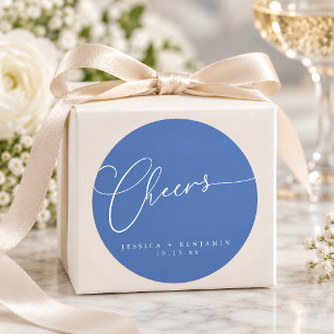 Sticker Rond Tcheers Minimal Français Bleu Script Mariage Perso
