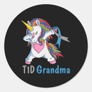 Sticker Rond Td1 Grandma Dabbing Unicorn Type 1 Diabète Award