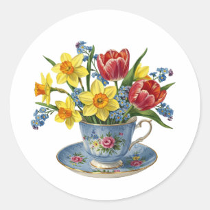 Sticker Rond Tea Cup aux fleurs de printemps