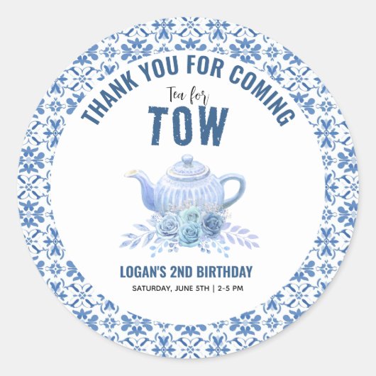 Sticker Rond Tea for Two – Floral 2nd Birthday Party (Devant)