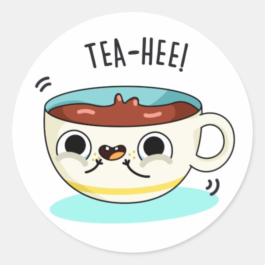 Sticker Rond Tea Hee Funny Tea Cup Pun (Devant)