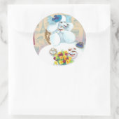 Sticker Rond Tea Party de caniche blanc avec petits gâteaux (Sac)