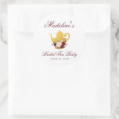 Sticker Rond Tea Party Fête des mariées Floral Bourgogne (Sac)