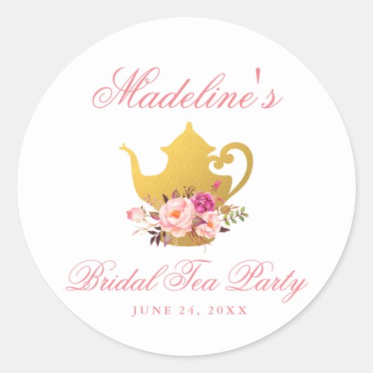 Sticker Rond Tea Party Fête des mariées Floral rose (Devant)