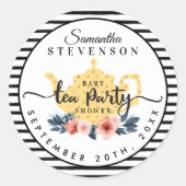 Sticker Rond Tea Party Jaune Floral Teapot Baby shower (Devant)