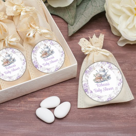Sticker Rond Tea Party Lavender Garden Baby shower Floral