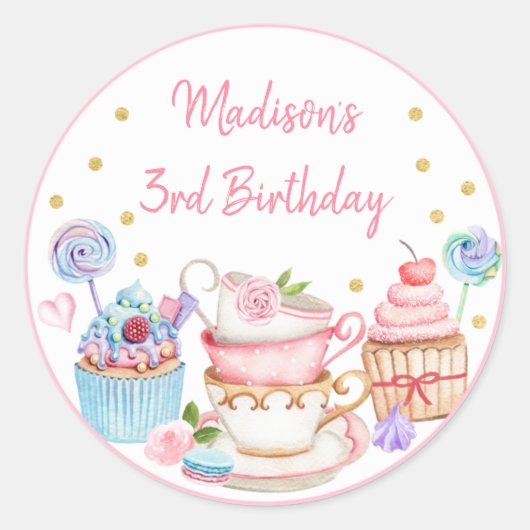Sticker Rond Tea Party or rose Floral Anniversaire (Devant)