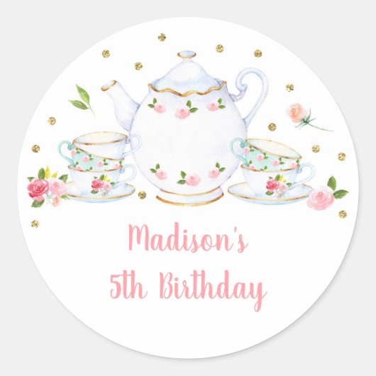 Sticker Rond Tea Party or rose Floral Anniversaire (Devant)