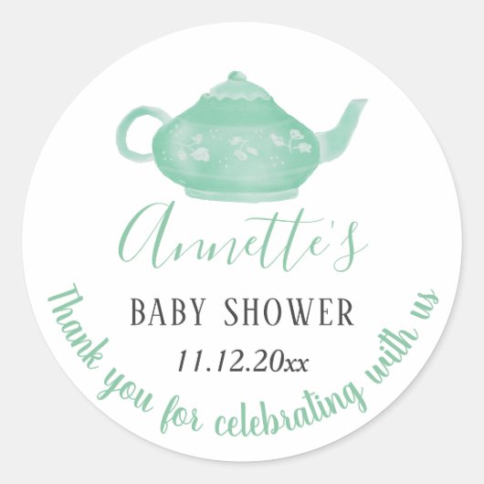 Sticker Rond Tea Party Shabby Chic Baby shower | MERCI (Devant)