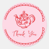 Sticker Rond Tea Party Tea Pot Doodle Merci Favoriser (Devant)