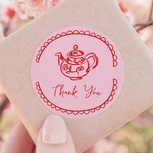 Sticker Rond Tea Party Tea Pot Doodle Merci Favoriser