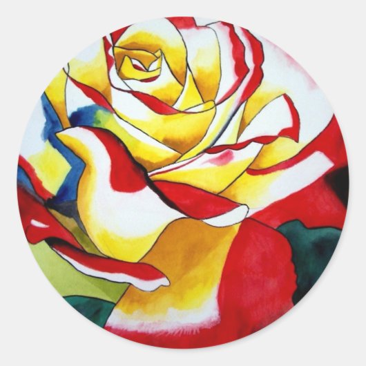 Sticker Rond Tea Rose aquarelle art original Flower (Devant)
