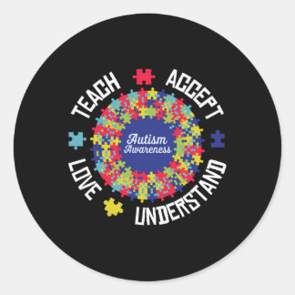 Sticker Rond Teach Accept Love Understand Autism Support Autism
