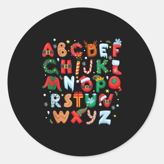 Sticker Rond Teacher Christmas Alphabet Back To School Holiday (Devant)
