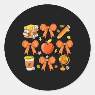 Sticker Rond Teacher Fall Chemise Coquette Bow Citrouille Autom