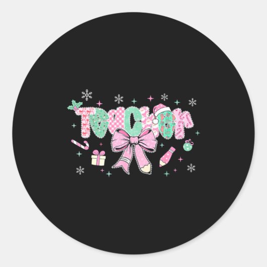 Sticker Rond Teacher Merry Christmas Coquette Lace Bow Girl Wom (Devant)