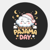 Sticker Rond Teacher Pajama Day Shirt, Funny Cloud Sleever Scho (Devant)