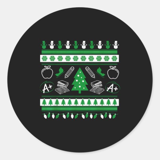 Sticker Rond Teacher Ugly Christmas Sweater Instructor Elementa (Devant)