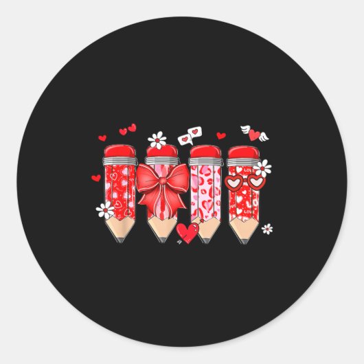 Sticker Rond Teacher Valentine Coquette Bow Pencil Teacher Vale (Devant)