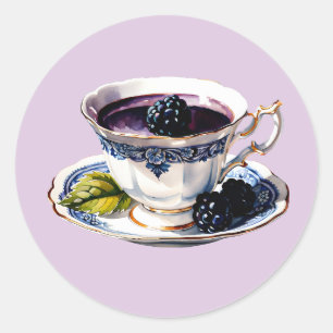Sticker Rond Teacup Pastel Elegance Blackberry & Blooms