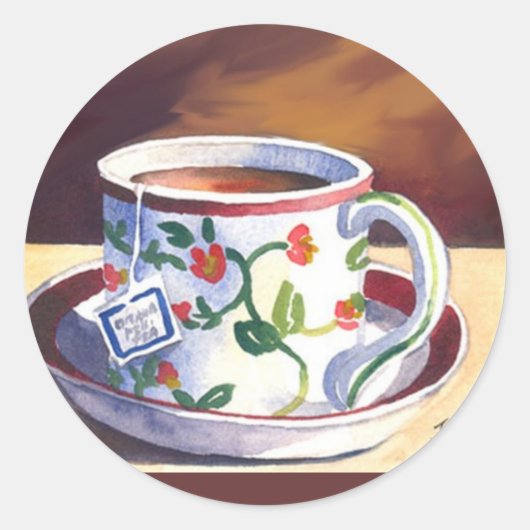Sticker Rond Teacup & Saucer avec Teabag (Devant)