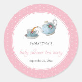 Sticker Rond Teacups Baby shower Tea Party (Devant)