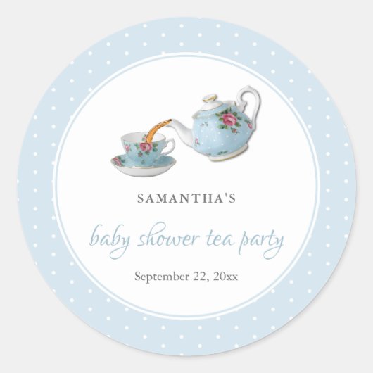 Sticker Rond Teacups Baby shower Tea Party (Devant)
