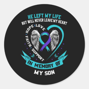 Sticker Rond Teal And Purple Suicide Awareness Ribbon In Memory