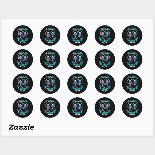 Sticker Rond Teal And Purple Suicide Awareness Ribbon In Memory (Feuille)
