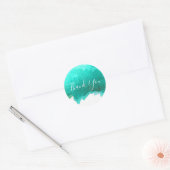 Sticker Rond Teal bleu aquarelle art Merci (Enveloppe)