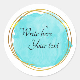 Sticker Rond Teal bleu aquarelle cercle or élégant classique 